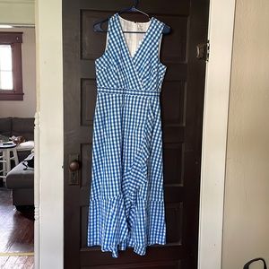 Gingham dress, blue and white, long, sweet!
